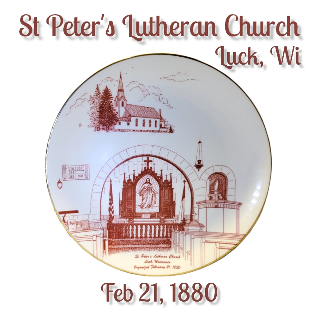 Vtg Collector's Plate St Peter's Lutheran Church Luck Wi  Jesus Gold Trimmed